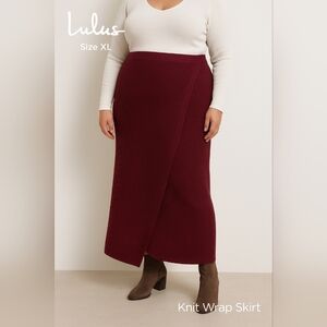 Lulus Women’s Knit Wrap Maxi Skirt Burgundy Size XL